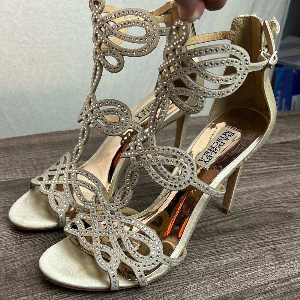 Badgley Mischka Terry Sparkly Rhinestone Heels Gold Strappy Bridal New Years - Picture 3 of 8